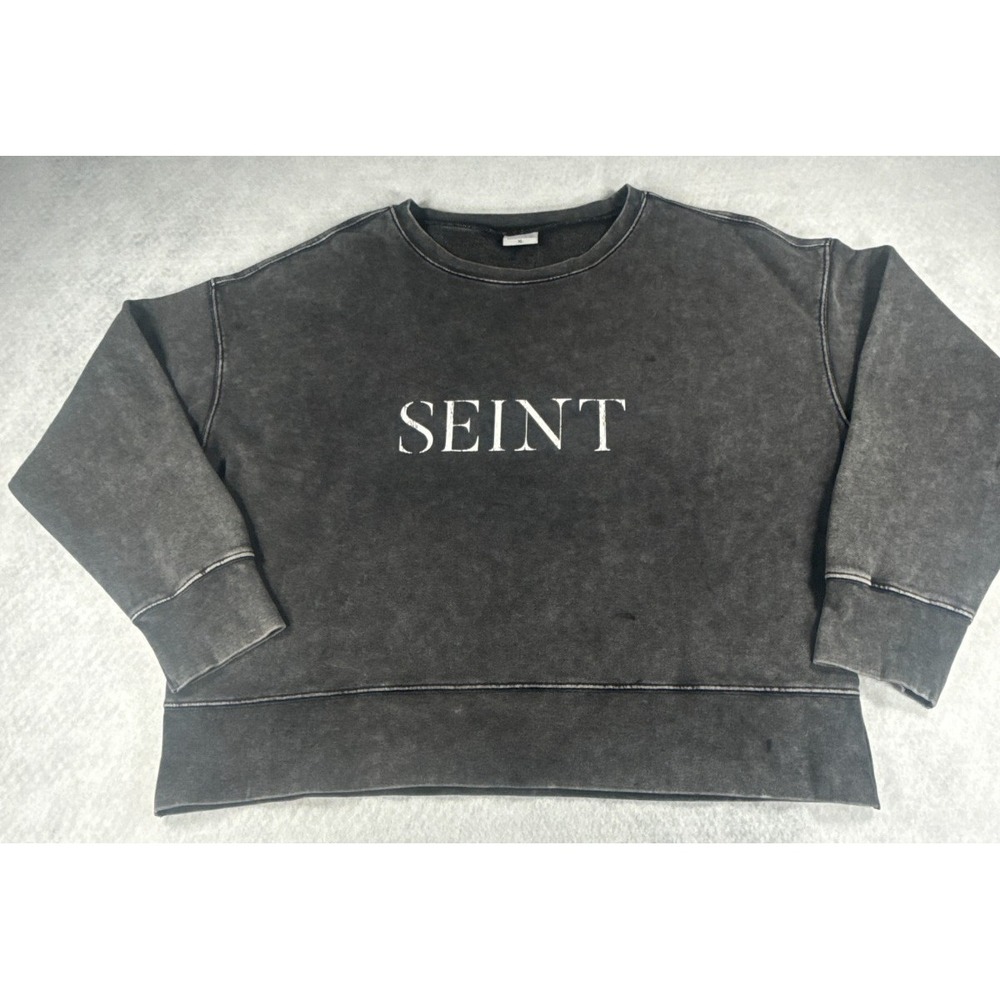 SEINT Womens XL Gray Acid Wash Oversized Crewneck Sweatshirt‎ NWT